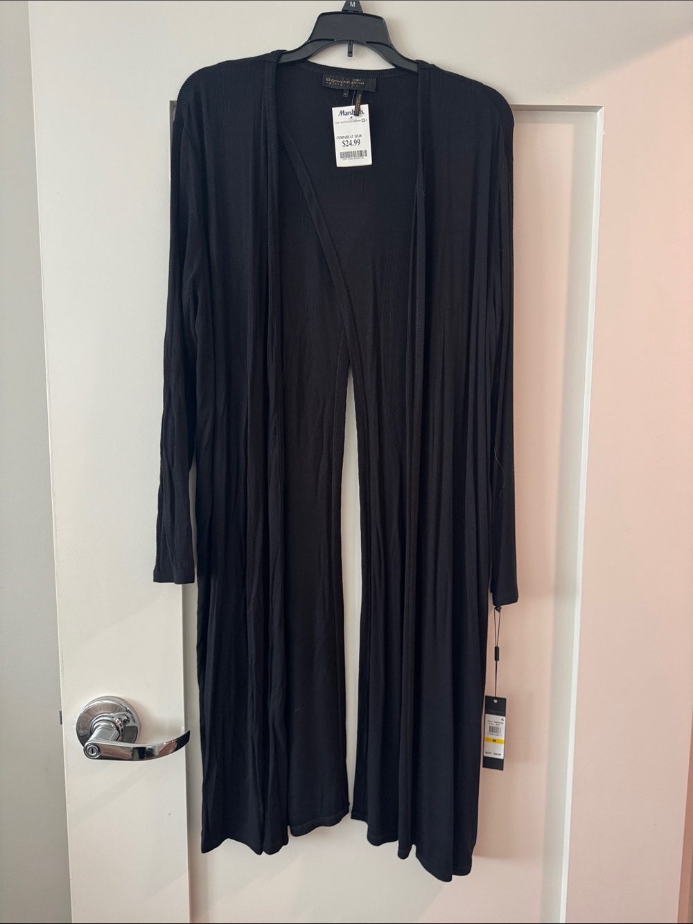 Donna Karan Black Ribbed Open Back Longline Cardigan
